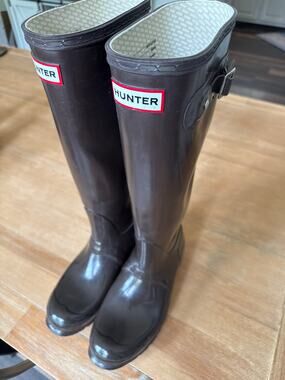 Hunter Scotland Knee Original Gloss Tall High Chocolate Brown Rain Boots US 8W